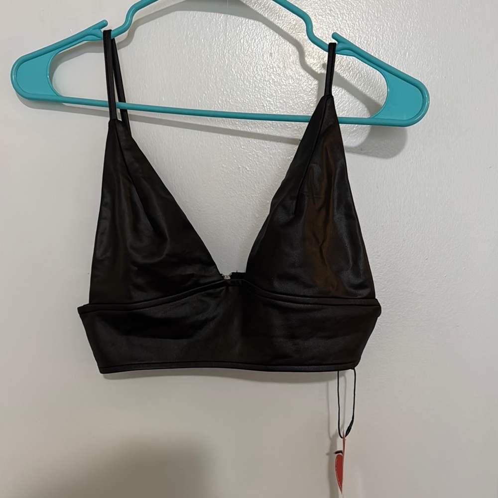 Black faux leather Bralette